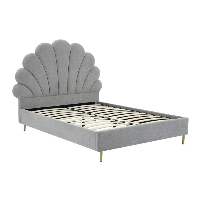 Lit coquillage 160 x 200 cm - Tissu - Gris clair - LIVAYA