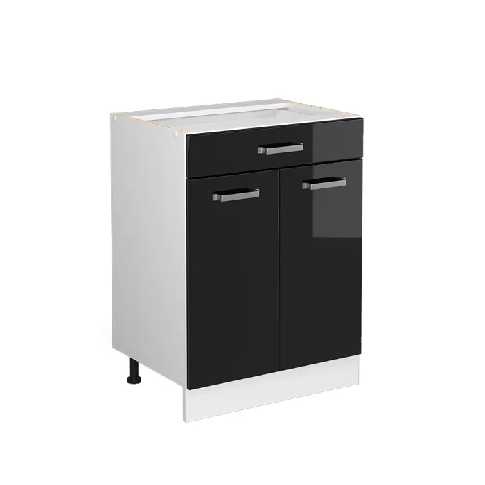Vicco Meuble cuisine Noir Haute brillance 60cm avec tiroir, sans PT