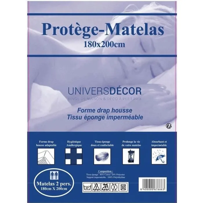 Protège-matelas imperméables, absorbant et anti-acariens 180 x 200 cm