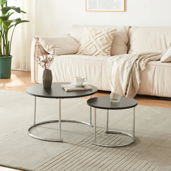 Set de 2 tables basses Christchurch rondes gigognes noir chrome en.casa