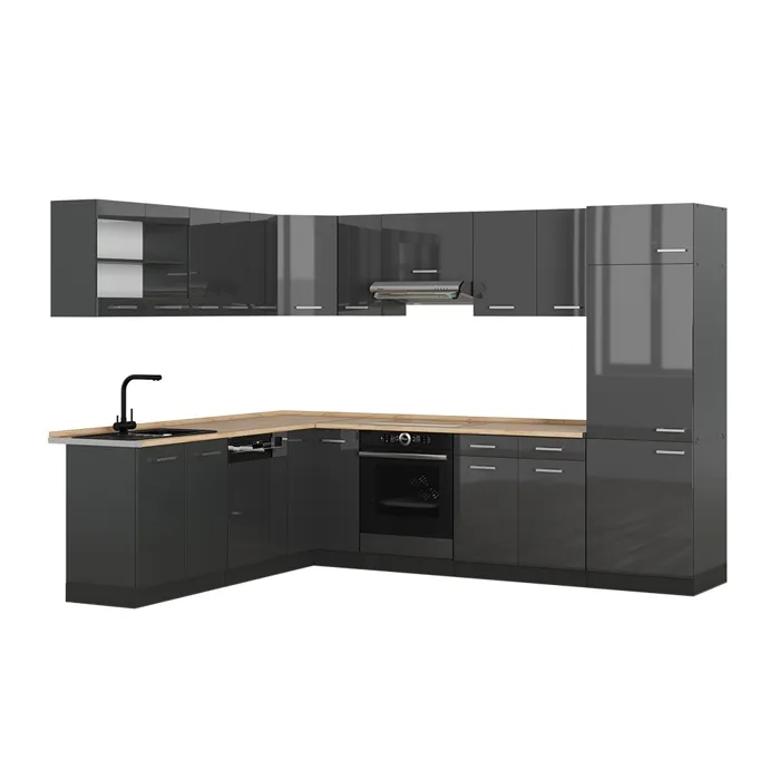 Vicco Cuisine en angle Anthracite Haute brillance/Anthracite 287 x 227 cm sans PT