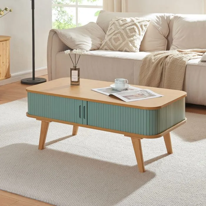 Table basse Tysvær bambou 100 x 50 x 40 cm naturel bleu en.casa