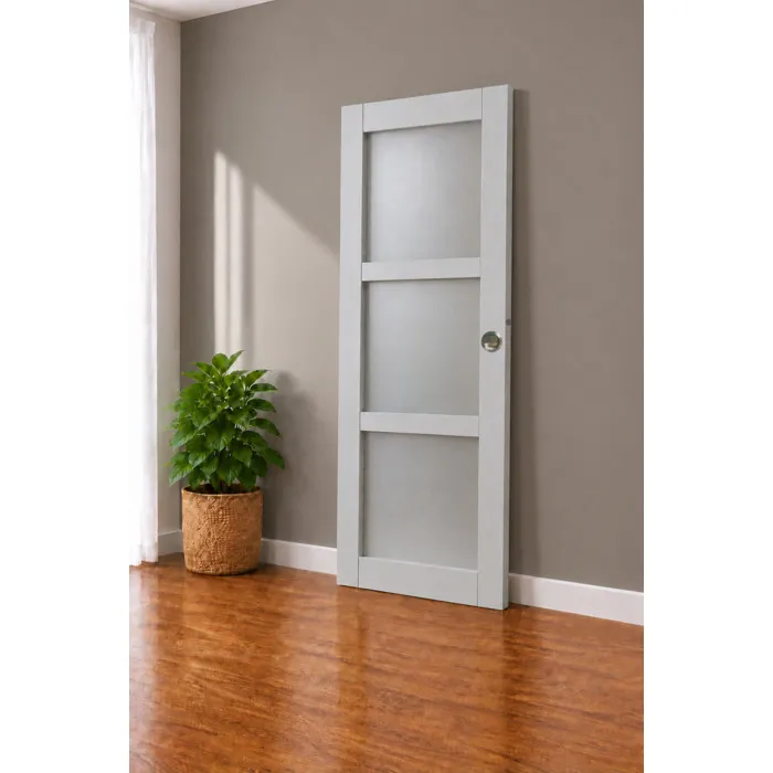 Porte Coulissante Greyria Gris Clair Vitrée H204 X L83 Cm, Coquilles, Tire Doigt Gd Menuiseries