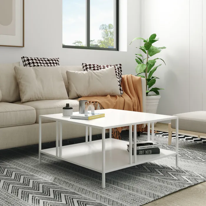 Table basse Kumlinge métal 40 x 80 x 80 cm blanc en.casa