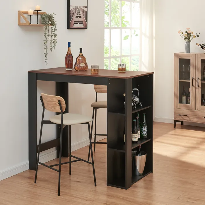 Table de Bar Danderyd 3 Étagères 120x60x106 cm Effet Noyer Noir en.casa