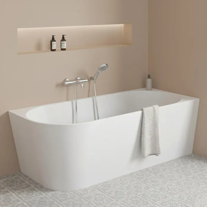 Baignoire semi-îlot MILO en acrylique blanche 150cm - Angle droit