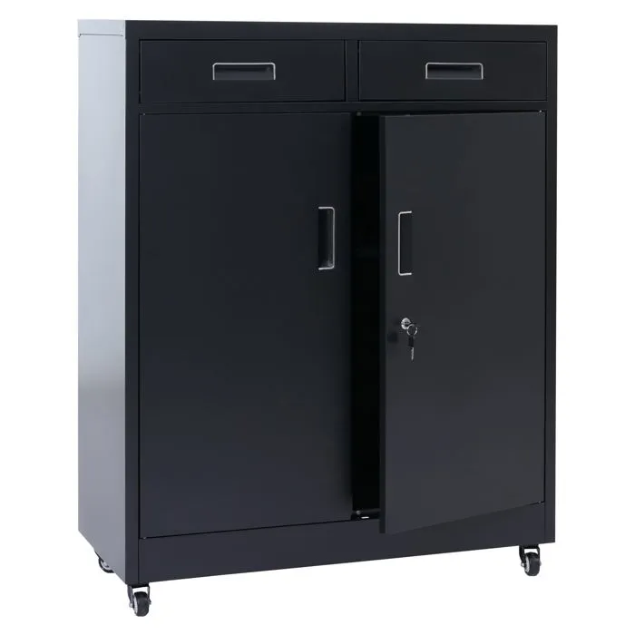 Armoire De Rangement En Métal Avec Roulettes Pratiques Pour Bureau 116 X 90 X 40 Cm En Acier Noir 040008879