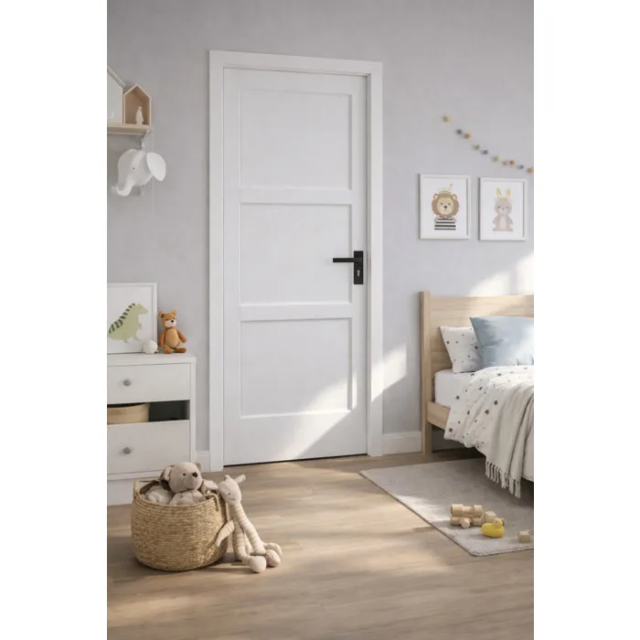 Bloc Porte Korya Blanc 3 Panneaux H204 X L73 Cm Côte Tableau P.gauche,poignee Gd Menuiseries