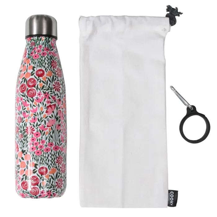 Coffret Bouteille Isotherme En Acier Inoxydable Avec Étui En Coton Et Mousqueton 50c