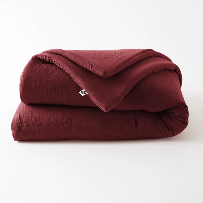 Édredon 180 x 240 cm Double Gaze de Coton 125 gr/m² Uni Gaïa Bordeaux