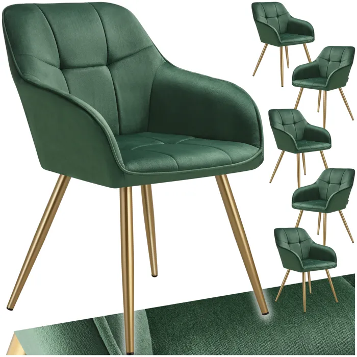 Lot 6 Chaises De Salle À Manger Avec Aspect Velours Capitonné Vert/or