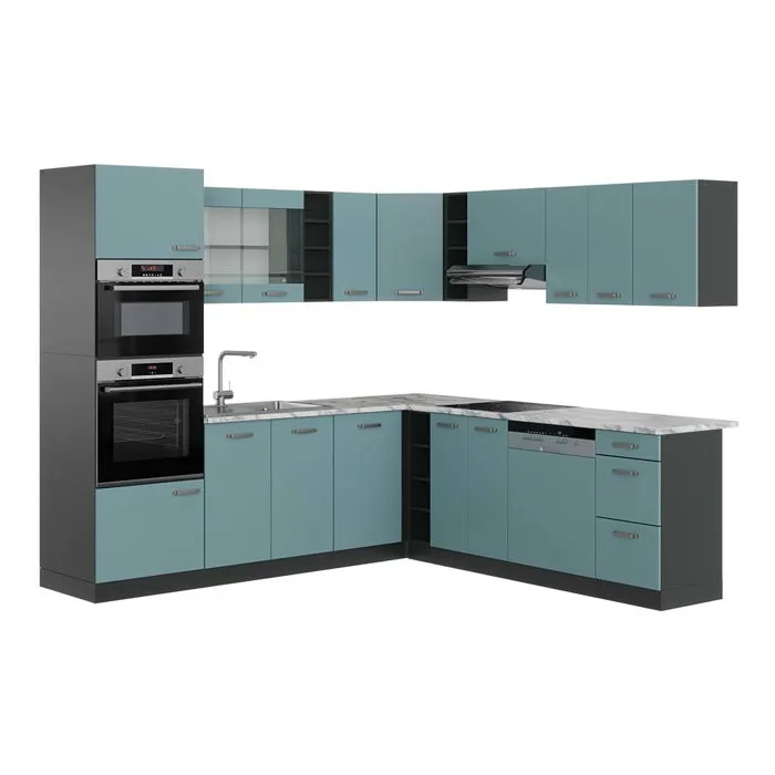 Vicco Cuisine en angle Bleu-gris/Anthracite 247 x 237 cm, PT Marbre