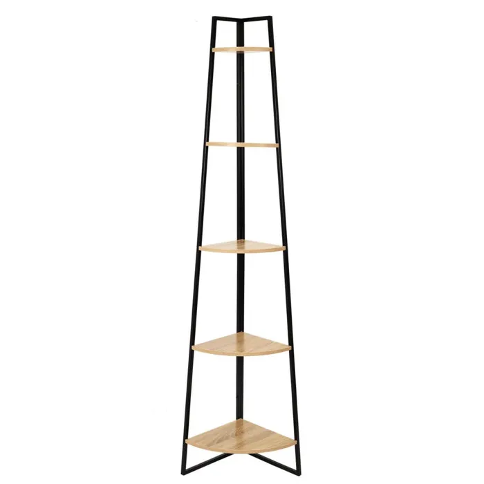DANGA - Etagère d'Angle Métal Noir Plateau Imitation Bois