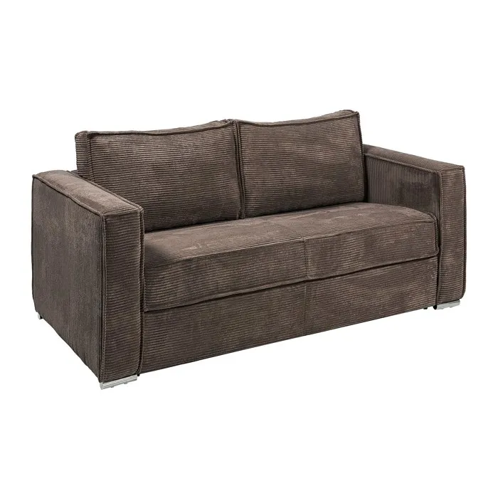 Canapé 3 places convertible express en velours côtelé marron - Couchage à lattes larges 140 cm - Matelas 18 cm LORETO