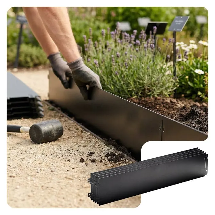 Lot de 35 Bordure de jardin en métal flexible 100x18cm noir VOUNOT