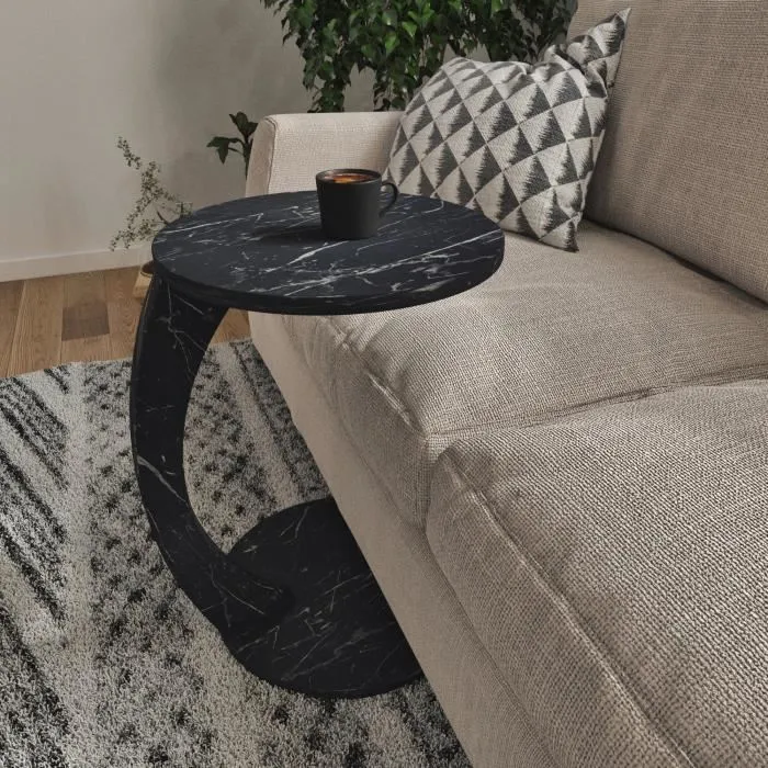 Table d'appoint Holeby ronde marbre noir en.casa