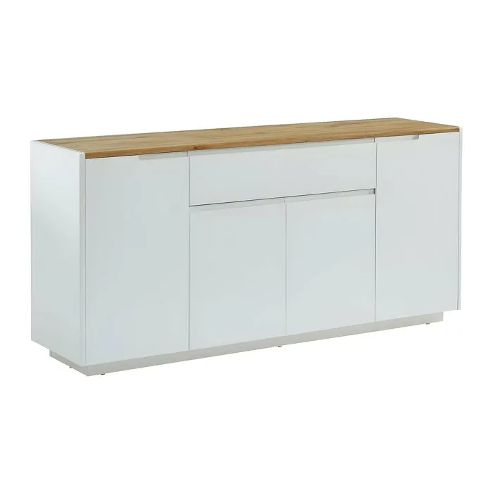Buffet AMANI - 4 portes & 1 tiroir - MDF - Coloris: Blanc laqué et Chêne