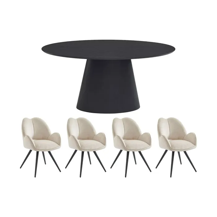 Ensemble table ANTELADA + 4 chaises GULSUN - Noir et beige
