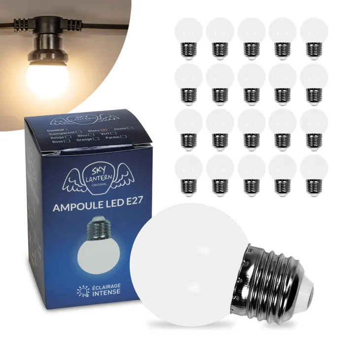 Lot De 20 Ampoules Guirlande Guinguette Led E27 Blanc Chaud - 1.5w