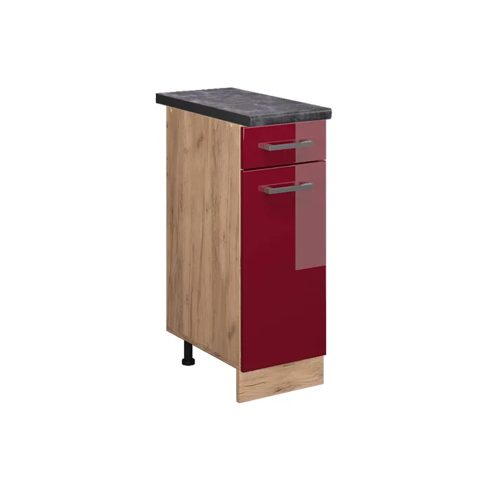 Vicco Meuble cuisine Rouge brillant/Chêne doré 30cm plan de travail Anthracite