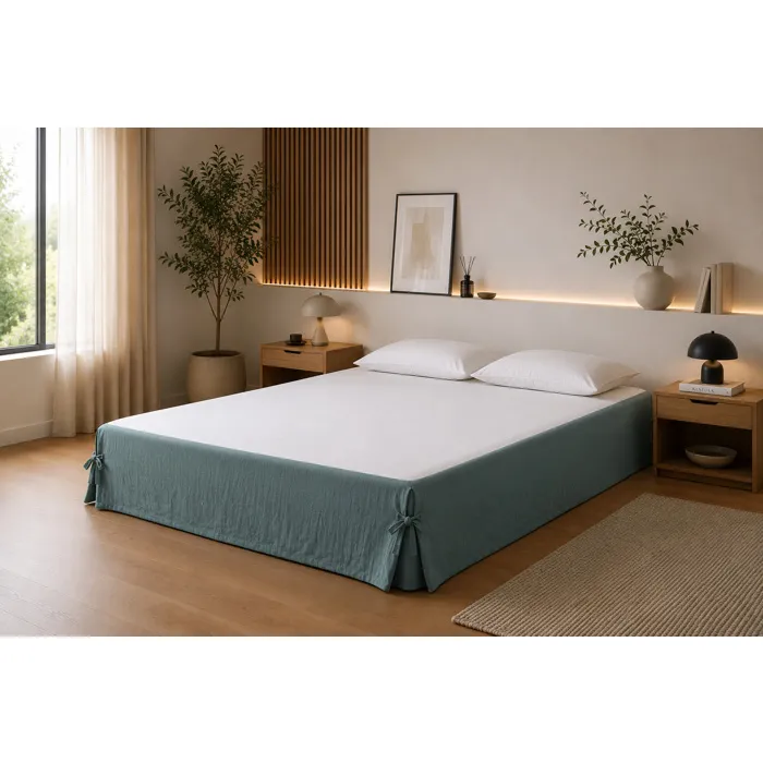 Cache-sommier 140 X 190 Cm Double Gaze De Coton Gaïa Bleu Canard - Qualité Haut De Gamme