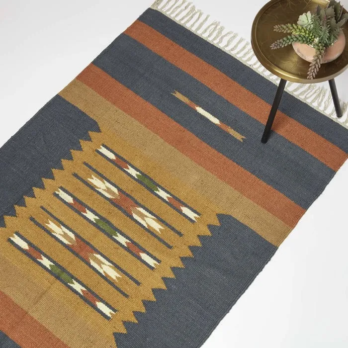 Tapis Kilim En Coton Et Jute Bleu Lundi 160x230cm - Homescapes