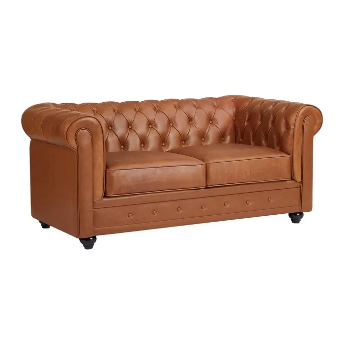 Canapé 2 places en cuir de vachette camel CHESTERFIELD