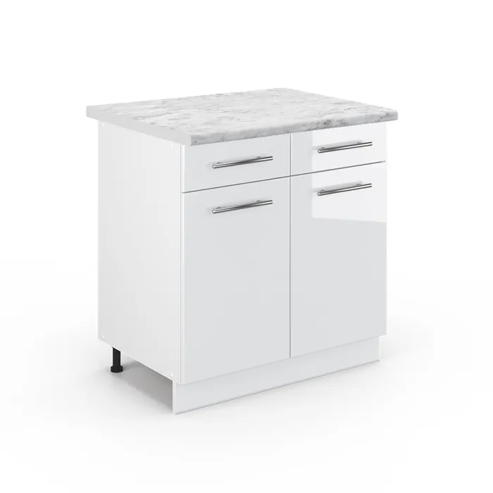 Vicco Meuble cuisine Blanc Haute brillance/Blanc 80cm plan de travail Marbre