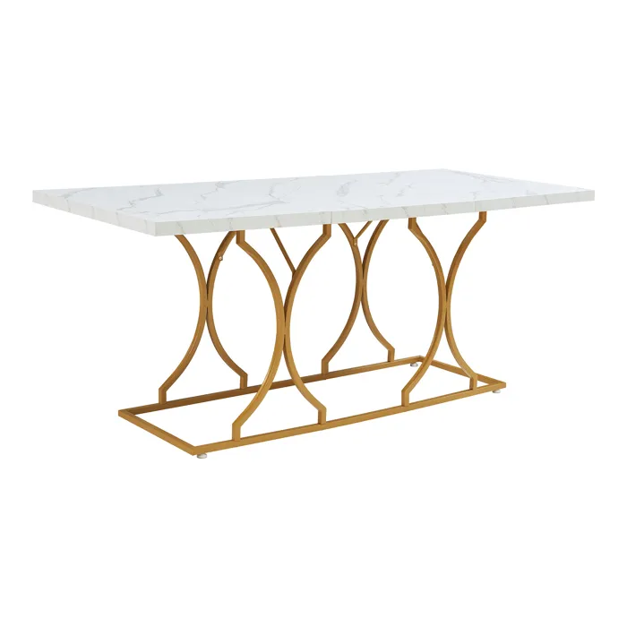 Table à manger Figa pour 6 personnes effet marbre blanc / doré en.casa