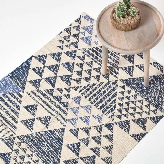 Tapis En Coton À Imprimé Géométrique Bleu Delphi 160x230cm - Homescapes