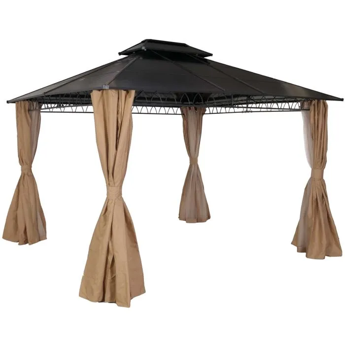 1x Pergola Avec Toit Et 4x Parois Latérales + Moustiquaire Structure En Acier Stable 04_0008138