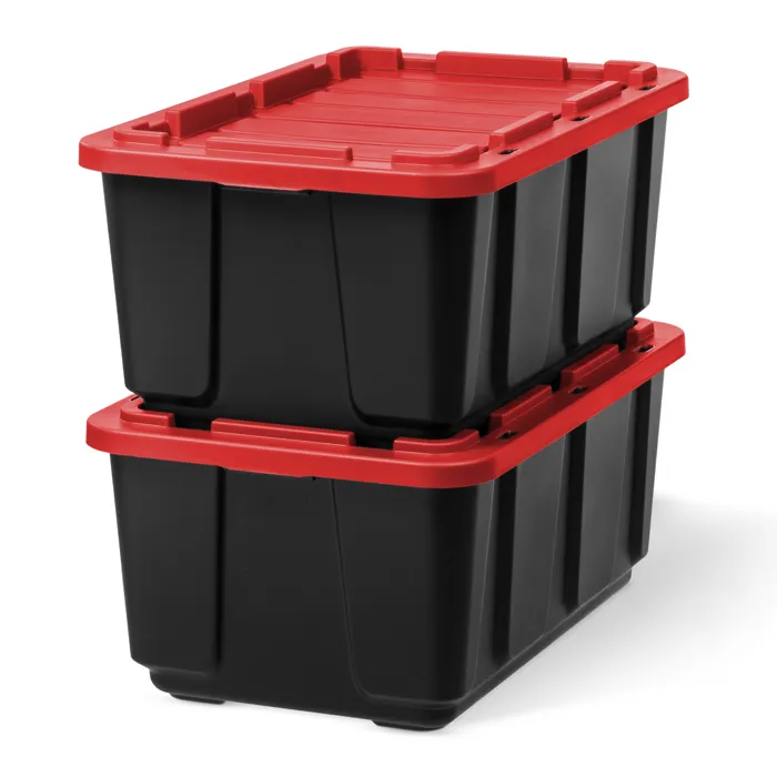 Iris Ohyama, Caisse Rangement Plastique avec Couvercle Robuste, 100L, Lot de 2, Noir, UTB-27