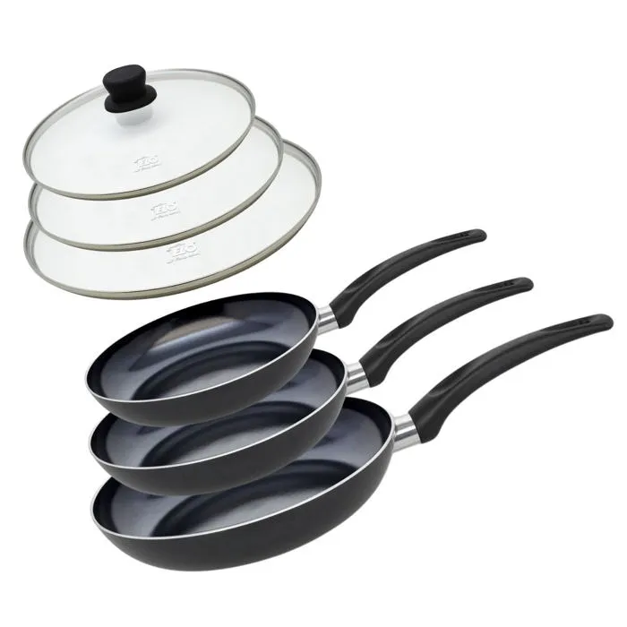Set De 3 Poêles 20, 24 Et 28 Cm Et 3 Couvercles Prima Cucina