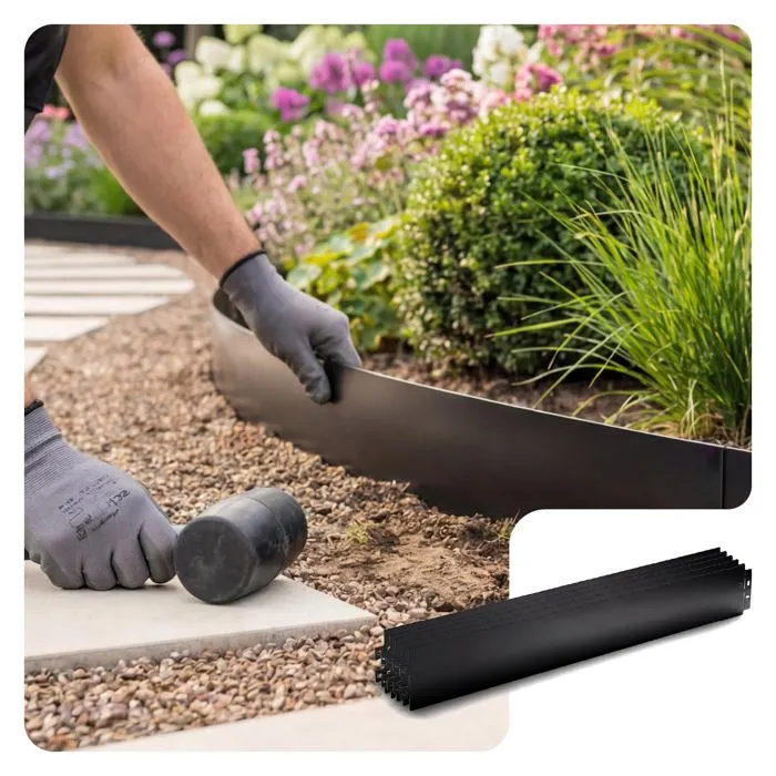 Lot de 15 Bordure de jardin en métal flexible 100x13cm noir VOUNOT