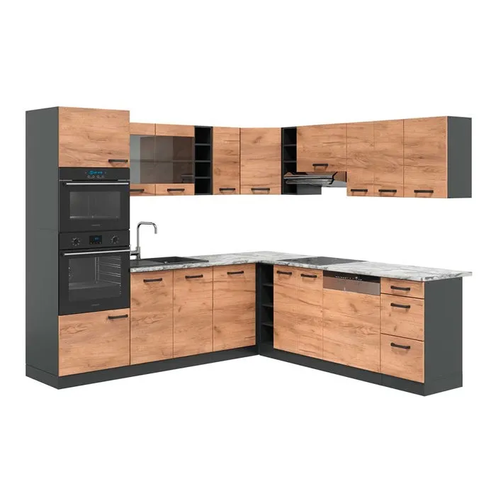 Vicco Cuisine en angle Anthracite/Chêne de force doré 247 x 237 cm, PT Marbre