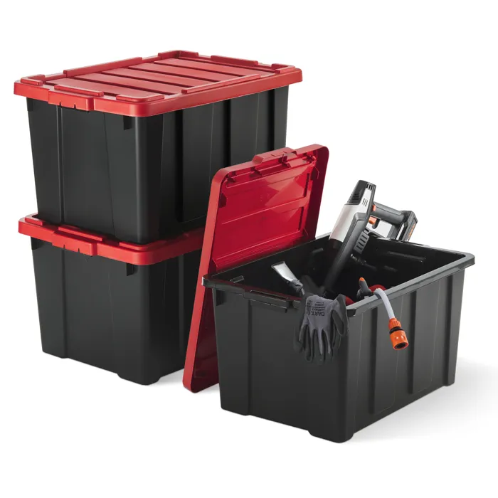 Iris Ohyama, Caisse Rangement Plastique avec Couvercle Robuste, 68L, Lot de 3, Rouge, DDSKT-700