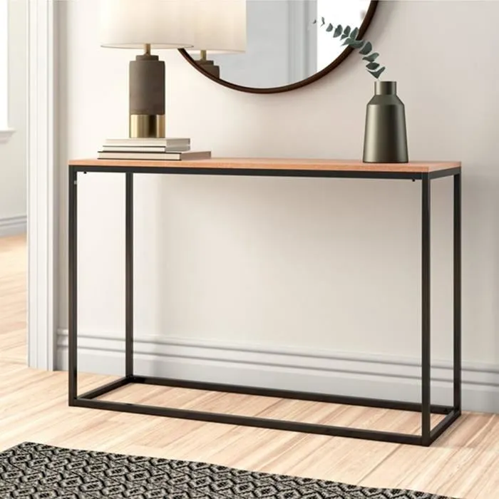 Table console Kittilä 80 x 100 x 30 cm noir et effet chêne en.casa