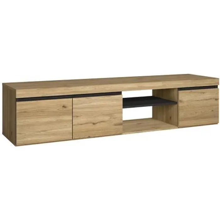 Meuble Tv, 160x40x41cm, Modèle Naturale Chêne Et Noir, 2 Portes Et 2 Logements