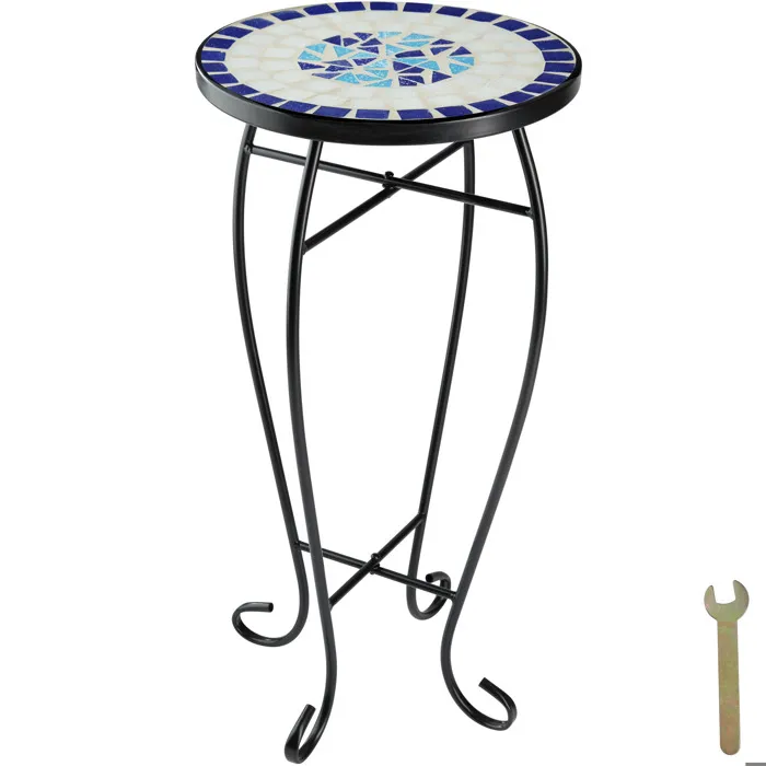 Table De Balcon En Acier Mosaïque Et Ciment 30x30x615cm Blanc/bleu