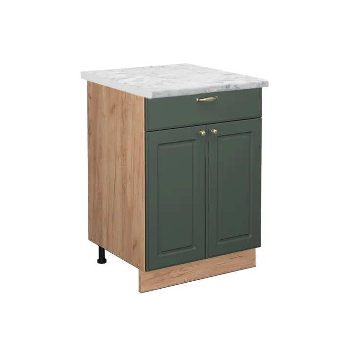 Vicco Meuble cuisine Vert Or Campagne/Chêne doré 60cm avec tiroir plan de travail Marbre