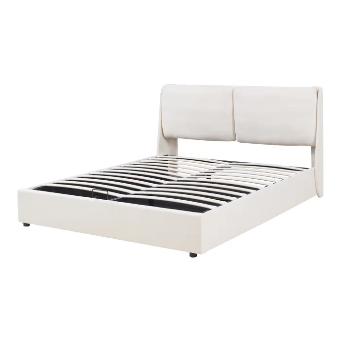 Lit double Lunner 140 x 200 cm beige en.casa