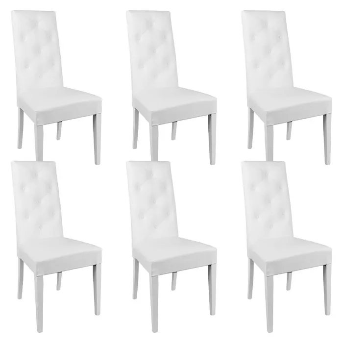TREVI - Lot de 6 Chaises Simili Blanc et Pieds Laqués