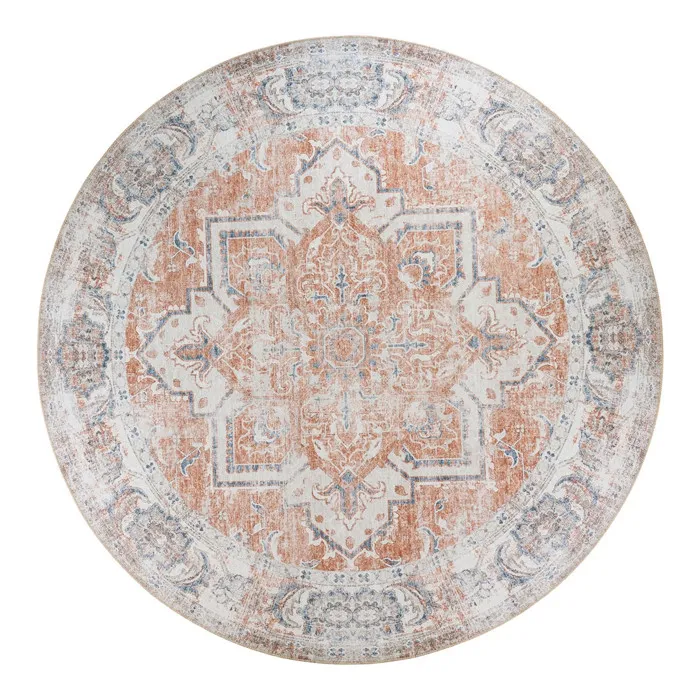 COLABA - Tapis Rond 200cm avec Motifs Orange et Bleu