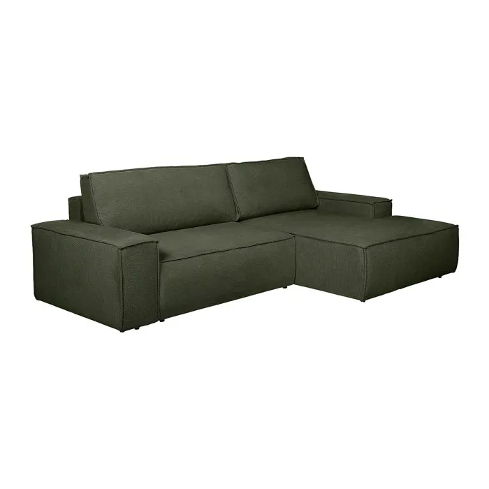 Canapé d'angle droit convertible en tissu texturé vert AMELIA