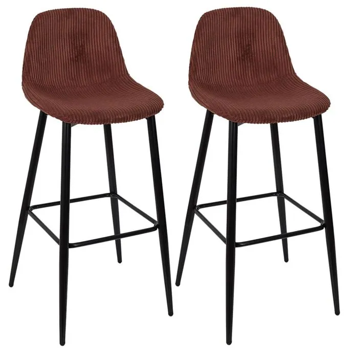 Amory - Lot De 2 Tabourets De Bar En Velours Côtelé Coloris Terracotta
