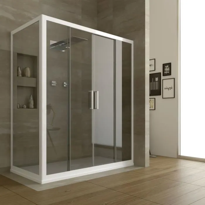 Cabine Douche en PVC 75x130 CM H200 Transparent mod. Star Profil Blanc 2 Portes