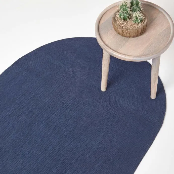 Tapis Ovale Tissé À Plat En Coton Bleu Marine 50x80cm - Homescapes
