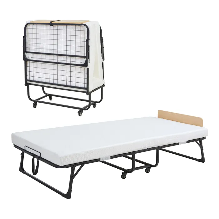 Lit pliant avec matelas en mousse froide Lustendi 90 x 200 cm noir effet chêne en.casa