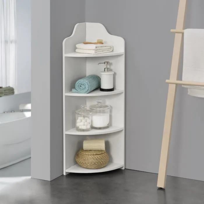 Étagère Angle Bjurholm pour Salle de Bain à 4 Niveaux 90 x 28 x 28 cm Blanc en.casa