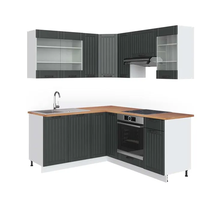 Vicco Cuisine en angle Gris foncé/Blanc 190 x 160 cm, PT Chêne